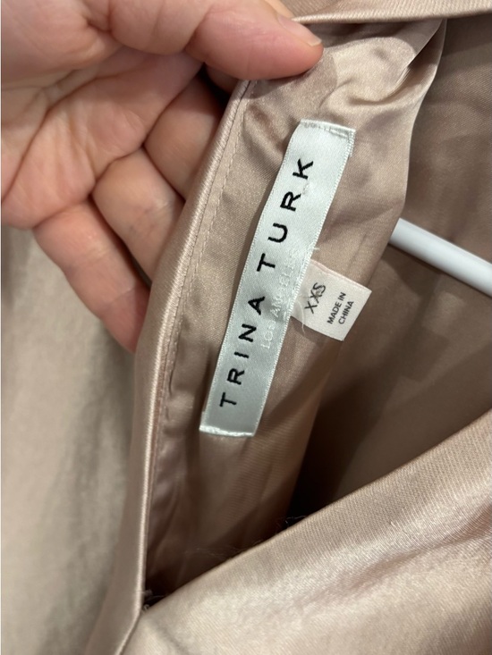 Trina Turk Champagne Satin Beaded High-Neck Mini Dress - Picture 9 of 10